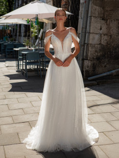 Sequin V-Neck Lace A-Line Wedding Dress #10034