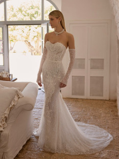 JAMALLA Elegant Detachable Sleeve Wedding Dress - Sheath Court Bridal Gown Sweetheart