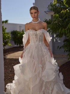 JANELLA Romantic Off-the-Shoulder Wedding Dress - Tiered BallGown Bridal Gown Sweetheart