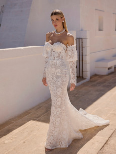 JEILO Elegant Ruffle Sleeve Wedding Dress - Trumpet Bridal Gown Sweetheart
