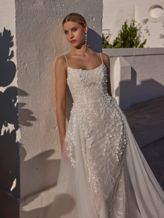 JEINEE Romantic Spaghetti Strap Wedding Dress - Sheath Bridal Gown Scoop Neck
