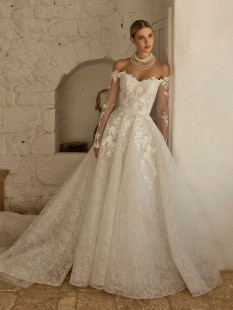 JENADINE Romantic Detached Long Floral Sleeve Wedding Dress - BallGown Court Bridal Gown Sweetheart