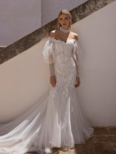 JOLANTA Romantic Off-the-Shoulder Wedding Dress - Sheath Court Bridal Gown Sweetheart