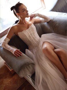 KAIA Sexy Wedding Dress A Line Leg Slit Scoop Neck Bridal Gown