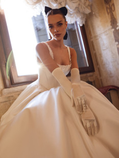 KALISTA RomanticWedding Dress BallGown Leg Slit Cathedral Train Square Neck Tank Bridal Gown
