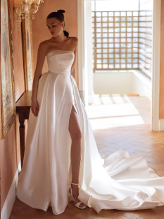 KAROL Romantic Wedding Dress BallGown Leg Slit Chapel Train Sculpted Neckline Bridal Gown