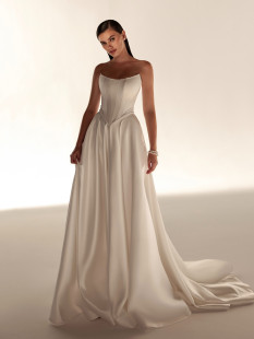 LEILA Romantic Wedding Dress - Princess Chapel Train Pearl-Embellished Strapless Corset Bodice Bridal Gown