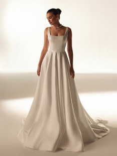XAIME Elegant Wedding Dress - A-Line Court Train Square Neck Tank Bridal Gown