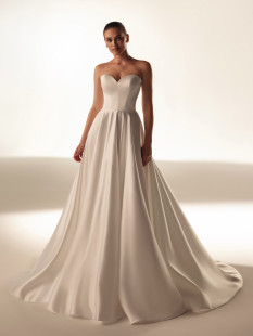 XENA Elegant Illusion Long Sleeve Wedding Dress - A-Line Court Train Sweetheart Illusion Neckline with Pearls