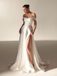 XILIN Sexy Wedding Dress - A-Line Court Train Draped Off-the-Shoulder Neckline Bridal Gown