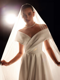 XITA Romantic Wedding Dress - A-Line Court Train Off-the-Shoulder Crossover Neckline Bridal Gown