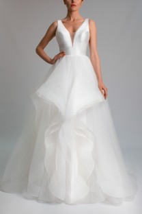 V-neck Mikado and Tulle A-line Wedding Dress #10004