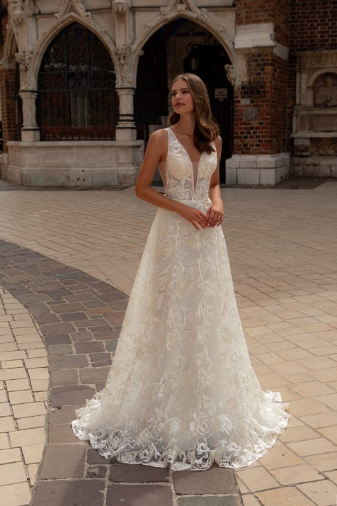 lace wedding dresses chicago Adora Long Sleeve Mermaid Wedding Dress with Illusion Back | Milla Nova Chicago