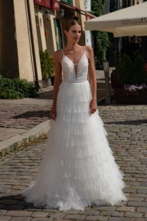 V-Neck Lace A-line Wedding Dress #10015