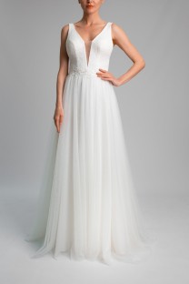 V-Neck Lace and Tulle A-Line Wedding Dress #10021