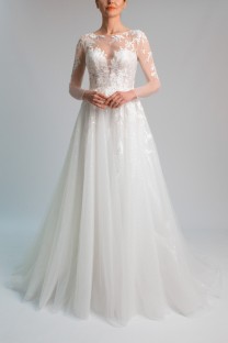 Long Sleeve Tulle and Lace A-line Wedding Dress #10041