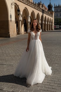 Sequined Raglan Sleeve V-Neckline Lace Wedding Dress  #10049