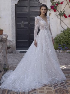 HAROLD Illusion Long Sleeve V-Neck A-Line Wedding Dress