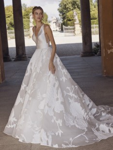 WHISPER V-Neck Mikado and Organza A-Line Wedding Dress