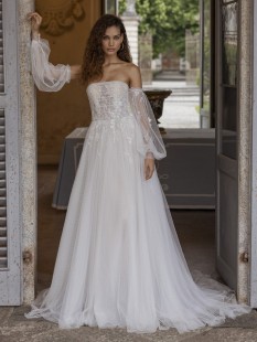 TIARA Puff Sleeve Tulle and Lace A-line Sheath Wedding Dress