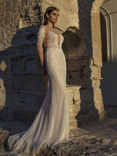 GERDA Embroidered Long Sleeve V-Neck Lace Mermaid Wedding Dress