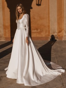 WACO Long Sleeve Mikado A-line Wedding Dress