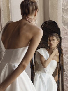 WELLAND Asymmetrical Neckline Mikado A-Line Wedding Dress