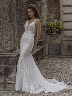 TURIN Deep V-Neck Glitter Tulle Lace Mermaid Wedding Dress