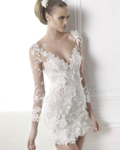 CAPRICORNIO wedding mini dress straight silhouette v neck long sleeves