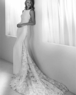 RUA Sheath Lace Crepe Wedding Dress