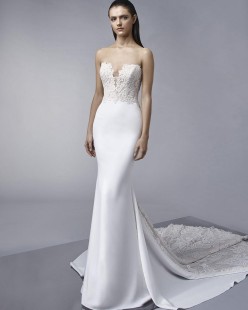 MARNIE V-Neck Crepe Lace Mermaid Wedding Dress