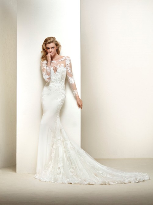 gigi formal crepe lace long sleeve mermaid dress DRAKAR Wedding Bridal gown