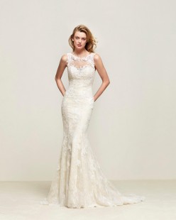 DRIADES Embroidered Lace Mermaid Wedding Dress