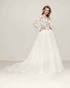 DROPAL long Sleeve lace and Tulle A-line Wedding Dress