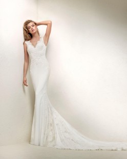 DRUSILA V-Neck Crepe and Lace Wedding Dress