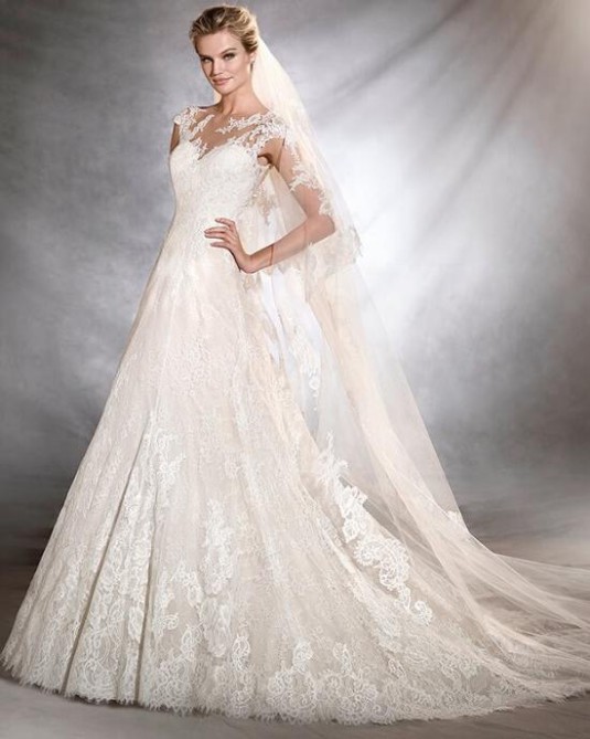 LESLIE 3/4 Sleeve Mikado and Lace Wedding Dress | Bridal Space