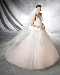 PRATA Embroidered V-neck Tulle and Lace A-line Wedding Dress