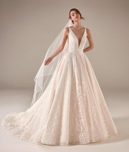 TARANA V-Neck Beaded Embroidered A-Line Wedding Dress