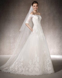 MERINA 3/4 Sleeve Lace A-Line Wedding Dress
