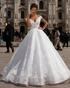 Off the Shoulder Lace A-line Wedding Dress 93649