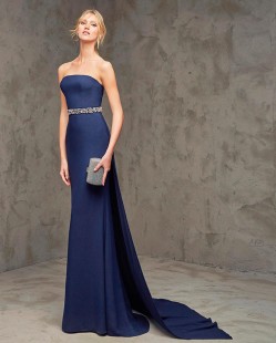 Long Dark Blue Evening Dress FABIOLA