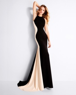 Long black and beige evening dress GERLINDE