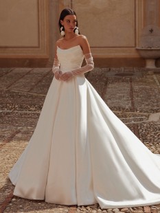 IDEAL Sleeveless Bustier Neckline Elegant Wedding Gown Mikado Fabric