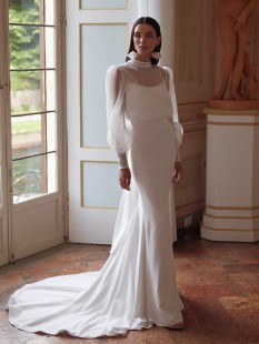 ISLAND Round Neckline Sleeveless Crepe Mermaid Wedding Dress