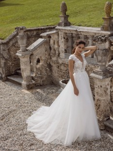 TERESA Raglan Sleeve V-Neck Tulle Lace A-Line Wedding Dress