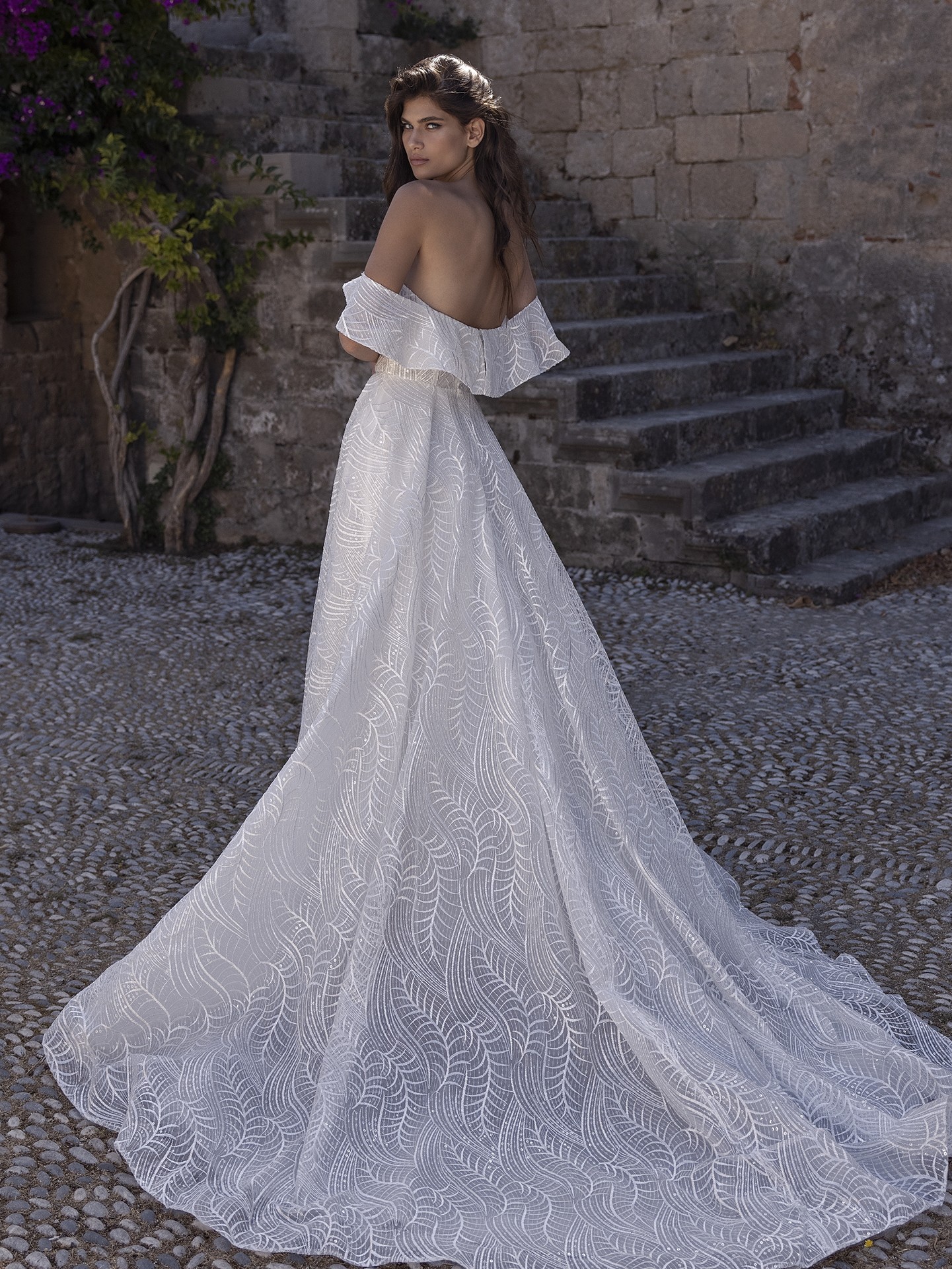 SCENT ruffled sleeves Lace A-line Wedding Dress | Bridal Space